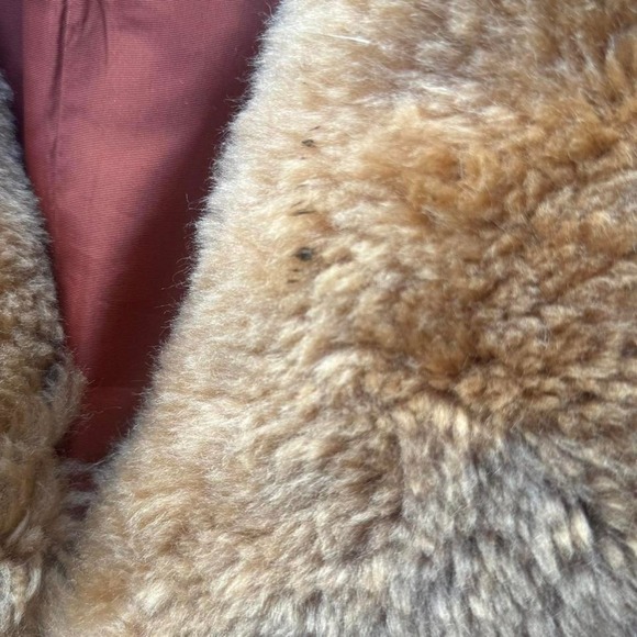 Vintage 70s Brown Suede Leather Shearling Fur Collar Coat Boho Grunge - Picture 4 of 7